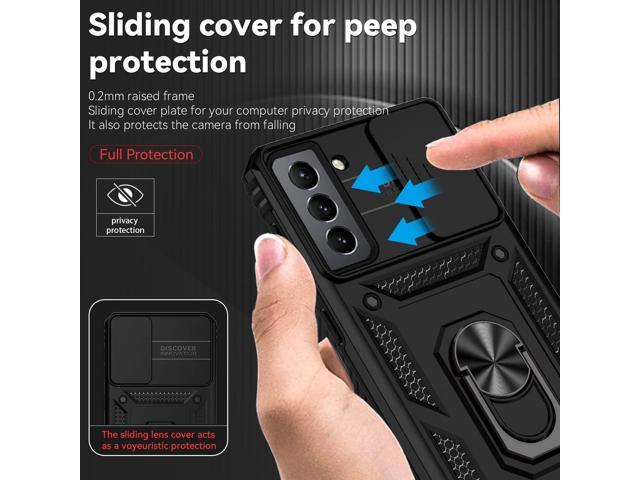 for Samsung Galaxy S21 Case with Camera Lens Cover HD Screen Protector, Dual Layer Military-Grade Drop Tested Magnetic Ring Holder Kickstand...