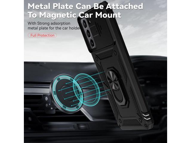 for Samsung Galaxy S21 Case with Camera Lens Cover HD Screen Protector, Dual Layer Military-Grade Drop Tested Magnetic Ring Holder Kickstand...