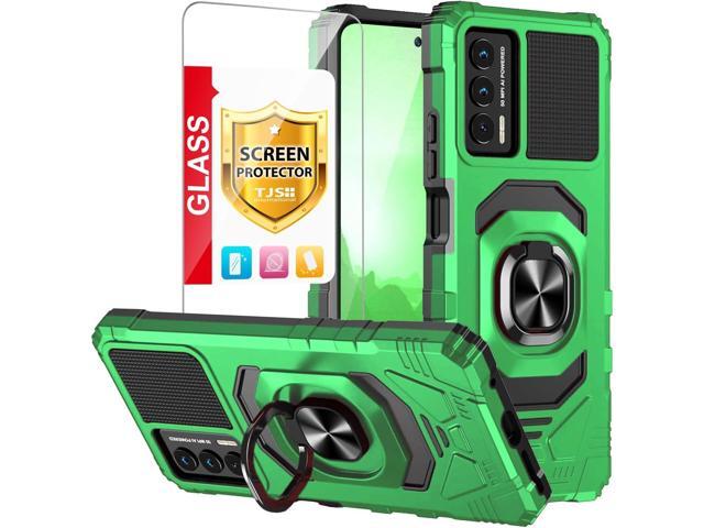 TJS Compatible for Cricket Outlast Case, AT & T Jetmore Case, with Tempered Glass Screen Protector, Metal Ring Magnetic Support Kickstand Heavy Duty...
