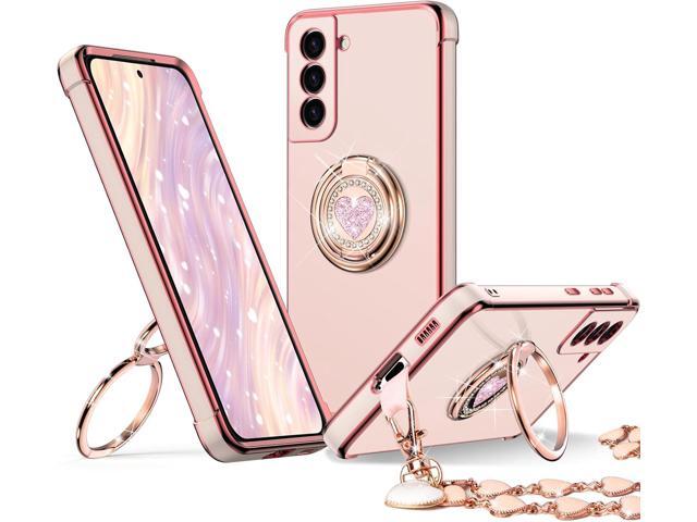 XYZ for Galaxy S22 Case with Stand, for Samsung Galaxy S22 Case with Double Ring, Women Girls Bling Luxury Protective Phone Case Heart for Samsung...