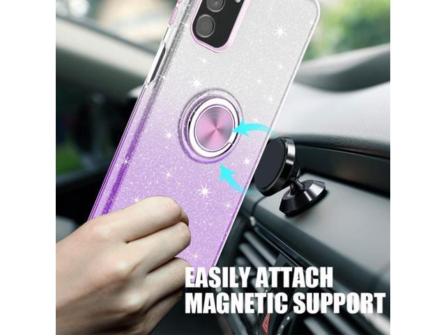 TJS Compatible with Samsung Galaxy A15 5G Case, with Tempered Glass Screen Protector, Metal Ring Magnetic Support Kickstand Tone Shinny Glitter...
