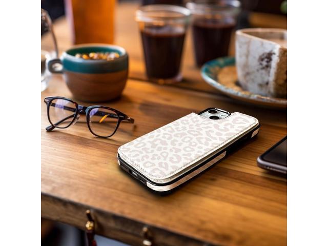 uCOLOR Flip Leather Wallet Case Card Holder Compatible with iPhone 13 6.1 iPhone 14 6.1 Women and Girls with Card Holder Kickstand (Beige Leopard)