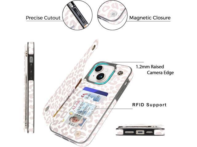 uCOLOR Flip Leather Wallet Case Card Holder Compatible with iPhone 13 6.1 iPhone 14 6.1 Women and Girls with Card Holder Kickstand (Beige Leopard)