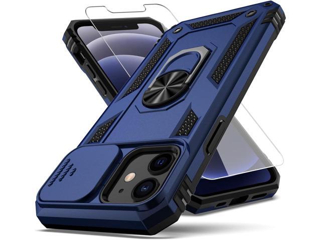 for iPhone 12 Case,with Camera Lens Cover HD Screen Protector,[Military Grade] Ring Car Mount Kickstand Hybrid Hard PC Soft TPU Shockproof...