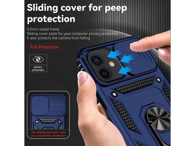 for iPhone 12 Case,with Camera Lens Cover HD Screen Protector,[Military Grade] Ring Car Mount Kickstand Hybrid Hard PC Soft TPU Shockproof...
