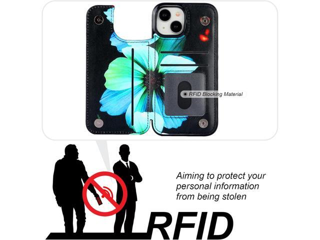 HAOPINSH for iPhone 15 Wallet Case with Card Holder, Blue Florals Pattern Back Flip Folio PU Leather Kickstand Card Slots Case for Women Girls,...