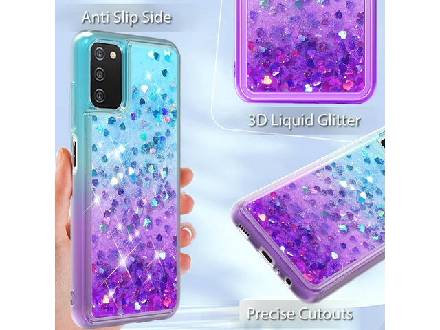 for Samsung A03S Case: Cute Clear Glitter Flowing Liquid Quicksand Soft TPU Phone Case for Samsung Galaxy A03s with Tempered Glass Screen Protector...