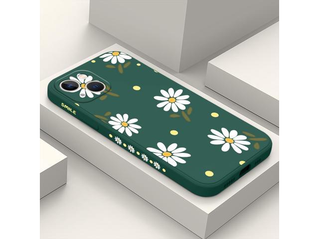 for iPhone 13 Case Flower Butterfly Cute Astronaut Design Phone Cover Soft Microfiber Lining Slim Liquid Silicone Case for iPhone 13-Daisy Green