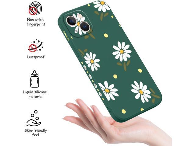 for iphone 13 Case Flower Butterfly Cute Astronaut Design Phone Cover Soft Microfiber Lining Slim Liquid Silicone Case for iphone 13-Daisy Green