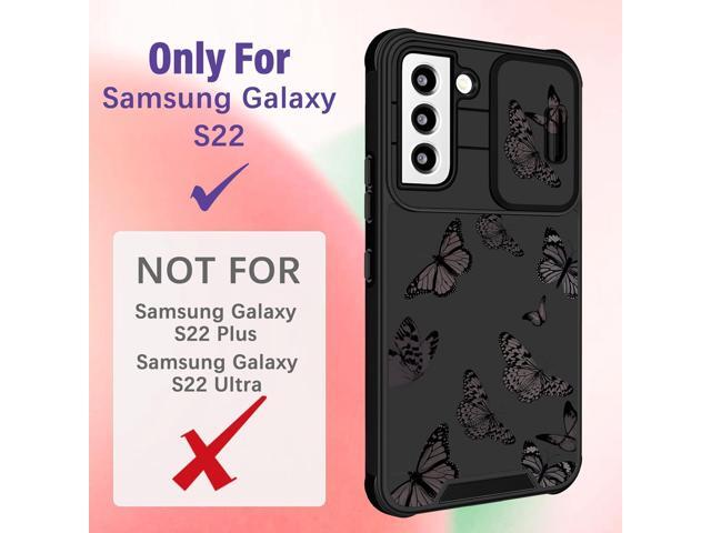 (2in1 for Samsung Galaxy S22 Case for Girls Women Cute Butterfly Cover Girly Aesthetic Black Pretty Fashion Design with Camera Cover and Ring Stand...