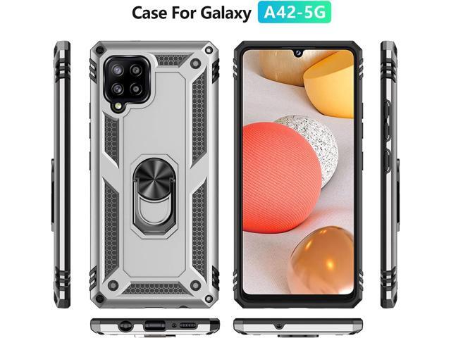 Military Grade Drop Impact for Samsung Galaxy A42 5G Case with Screen Protector 360 Metal Rotating Ring Kickstand Holder Armor Heavy Duty...