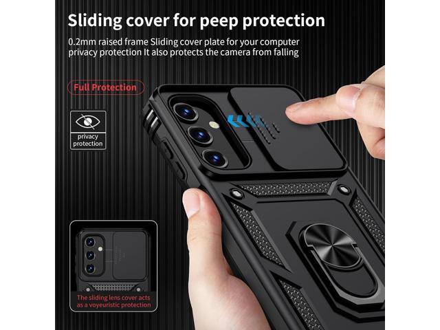 for Samsung Galaxy A25 5G Case with Slide Lens Cover, HD Screen Protector, Military Grade Drop Protection, Magnetic Rotated Ring Holder Kickstand...