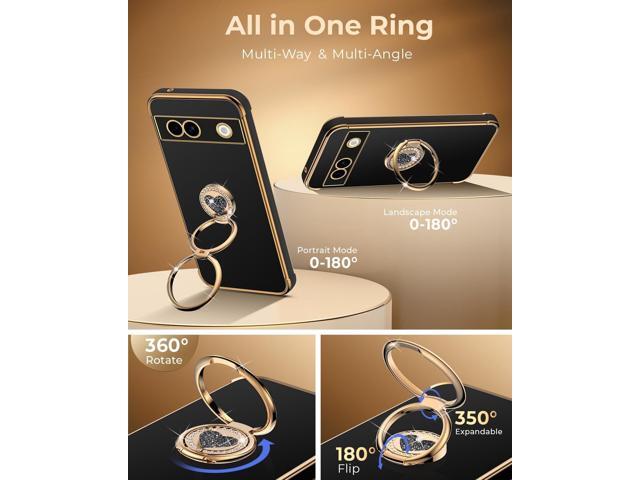 XYZ for Pixel 7A 5G Case with Stand, for Google Pixel 7A 5G Case with Double Ring, Women Girls Bling Luxury Protective Phone Case Heart for Google...