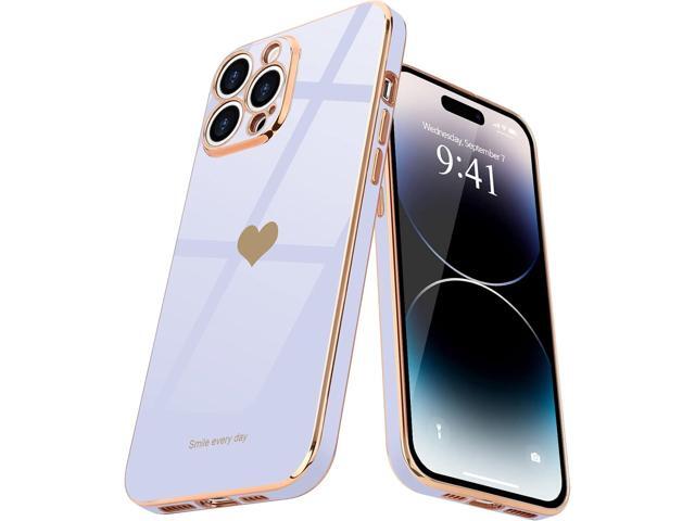 Teageo for iPhone 14 Pro Case for Women Girl Cute Love Heart Luxury Plating Soft Bling Back Cover Raised Full Camera Protection Bumper Silicone...
