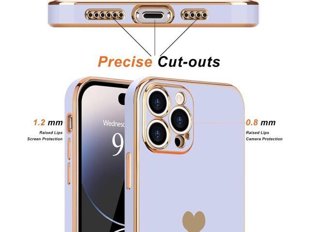 Teageo for iPhone 14 Pro Case for Women Girl Cute Love Heart Luxury Plating Soft Bling Back Cover Raised Full Camera Protection Bumper Silicone...