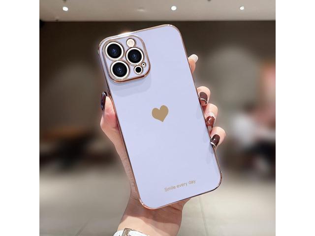 Teageo for iPhone 14 Pro Case for Women Girl Cute Love Heart Luxury Plating Soft Bling Back Cover Raised Full Camera Protection Bumper Silicone...