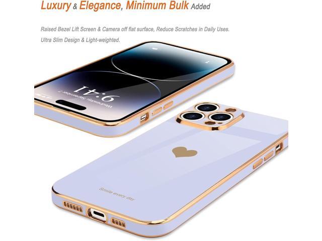 Teageo for iPhone 14 Pro Case for Women Girl Cute Love Heart Luxury Plating Soft Bling Back Cover Raised Full Camera Protection Bumper Silicone...