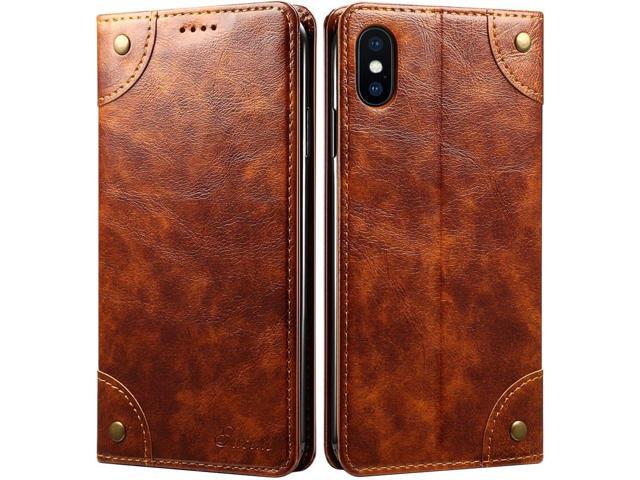 iPhone Xs Case, iPhone X Case, SINIANL Leather Wallet Folio Case Book Design Flip Cover with Stand and ID Credit Card Slot Magnetic Closure for...
