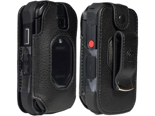 Nakedcellphone Fitted Series for Kyocera DuraXV Extreme, DuraXE Epic, DuraXA Equip Case, Black Vegan Leather Cover with [Built-in Screen...