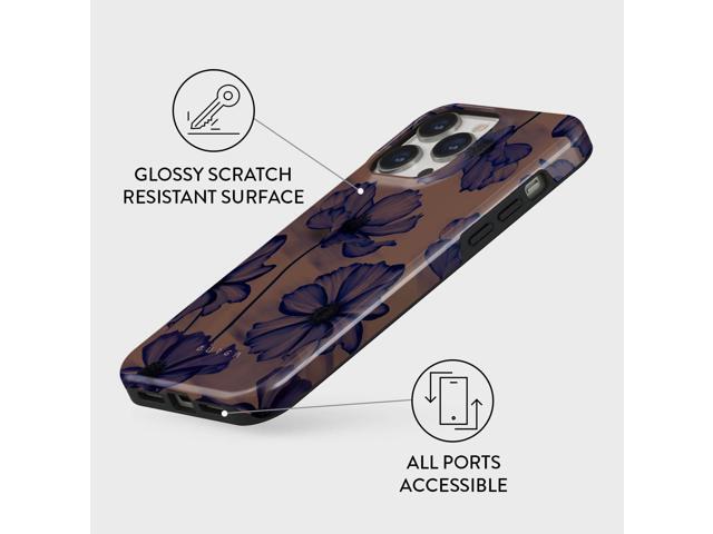 BURGA Phone Case Compatible with iPhone 14 PRO - Hybrid 2-Layer Hard Shell + Silicone protective Case - Dark Flowers Floral- Scratch-Resistant...