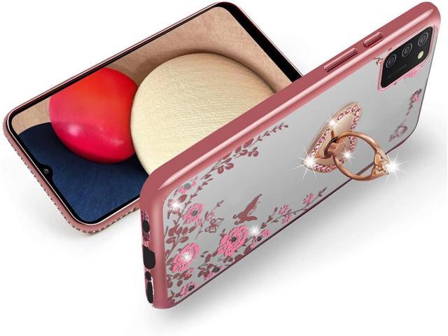 B-wishy for Samsung Galaxy A03S Case for Women, Glitter Crystal Butterfly Heart Floral Slim TPU Luxury Bling Cute Girls Protective Cover with Ring...