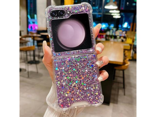 LCHULLE for Samsung Galaxy Z Flip 5 Case Bling Glitter for Girls Women Cute Shiny Sparkle Sequin Stars, Soft Silicone Four-Corner Shockproof Cover...