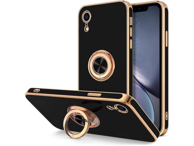 Hython Case for iPhone XR Case Ring Stand [360° Rotatable Ring Holder Magnetic Kickstand] Shiny Plating Rose Gold Edge Soft TPU Bumper Cover...