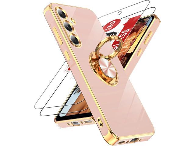 LeYi for Samsung Galaxy A35 Phone Case: with Tempered Glass Screen Protector [2 Pack] 360° Rotatable Ring Holder Magnetic Kickstand, Plating Rose...