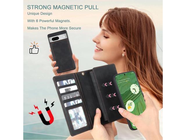 for Google Pixel 8 Wallet Case,Leather All-Round Shockproof Protective, Magnetic Flip Cover,Detachable Phone Case with Card Holder &Strap for...