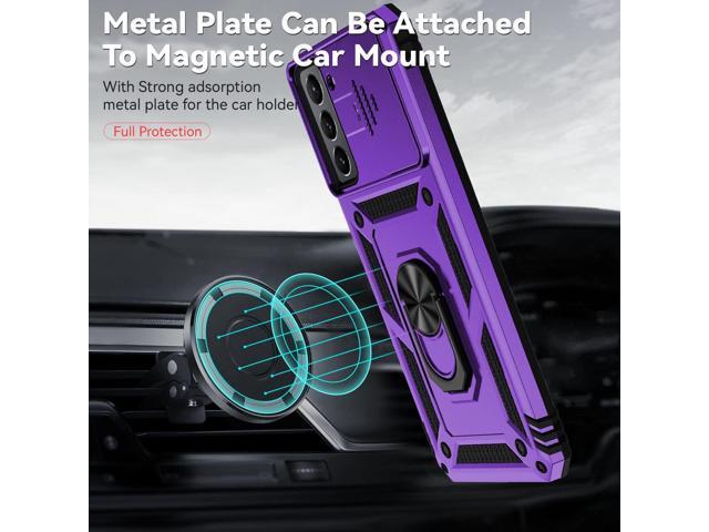 for Samsung Galaxy S21 FE 5G Case with Camera Lens Cover HD Screen Protector, Military-Grade Drop Tested Magnetic Ring Holder Kickstand Protective...