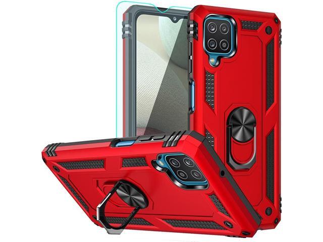 for Galaxy A12 Case with HD Screen Protector,[Military Grade] Ring Car Mount Kickstand Hybrid Hard PC Soft TPU Shockproof Protective Case for...
