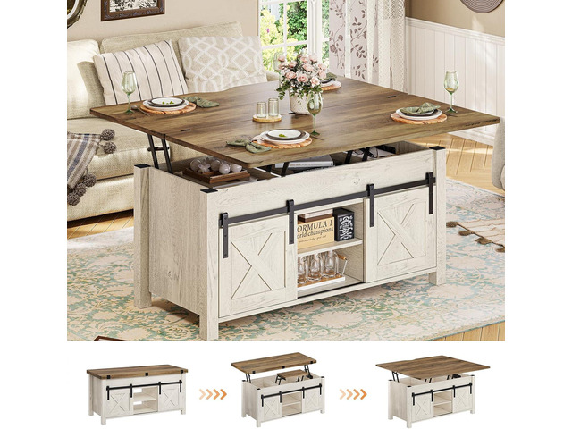 SEDETA Farmhouse Lift Top Coffee Table with Storage and Hidden Compartment