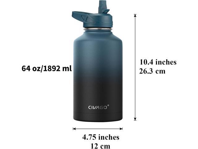 CIVAGO 64 oz Insulated Water Bottle With Straw, Half Gallon Stainless Steel Sports Water Flask Jug with 3 Lids (Straw, Spout and Handle Lid), Large...