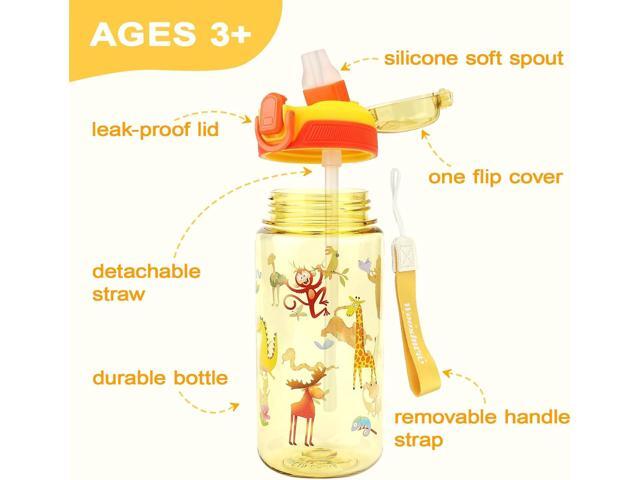 Kids Water Bottle for School or Travel, 20 Oz 2 Pack Durable Plastic Water Bottle with Silicone Straw and Pop-Up Spout Cover, BPA Free & Dishwasher...