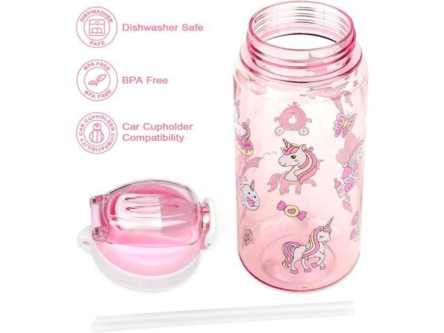 Kids Water Bottle for School or Travel, 20 Oz 2 Pack Durable Plastic Water Bottle with Silicone Straw and Pop-Up Spout Cover, BPA Free & Dishwasher...