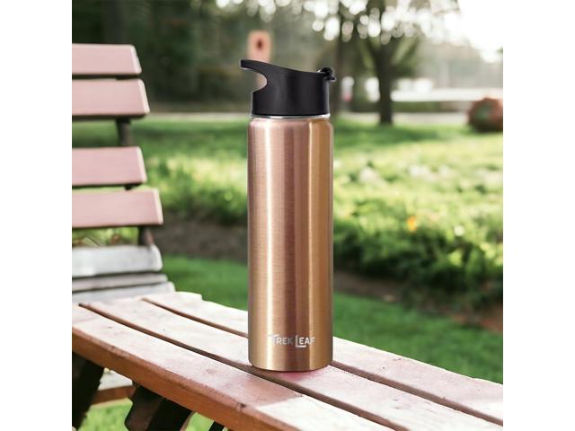 Travel Water Bottle with 3 Lids (Spout, Straw, Flip) Leak Proof, Quality, Vacuum Insulated, Stainless Steel (Rose Gold, 22 oz)