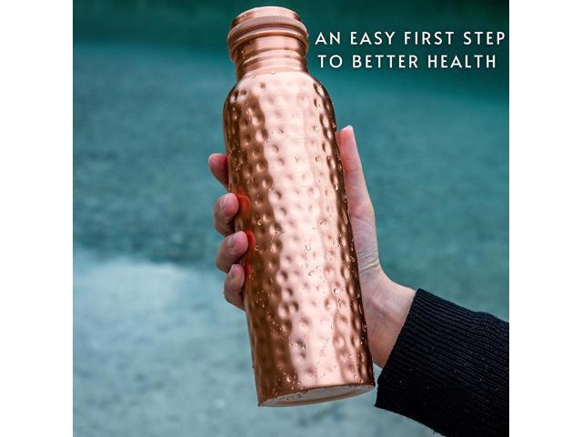 Copper Water Bottle - 34 Oz Extra Large - A Hammered Ayurvedic Pure Copper Vessel For Drinking - Drink More Water, Lower Your Sugar Intake And...