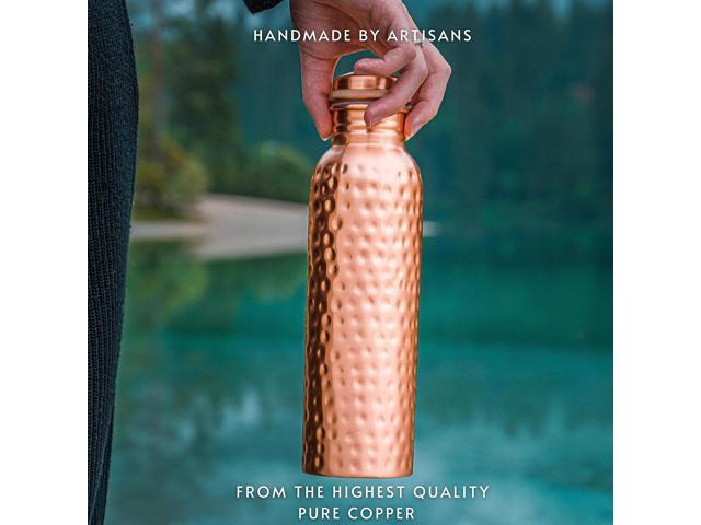 Copper Water Bottle - 34 Oz Extra Large - A Hammered Ayurvedic Pure Copper Vessel For Drinking - Drink More Water, Lower Your Sugar Intake And...