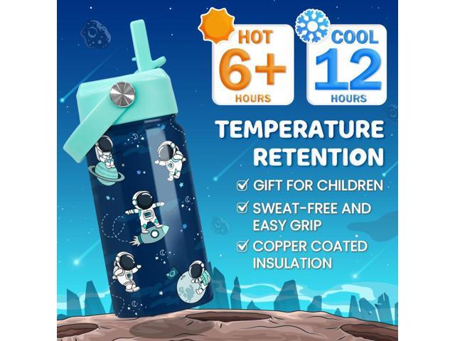 Astronaut Water Bottle - Kids Water Bottle with Straw Lid - 12 Oz Insulated Stainless Steel Water Bottles for Kid Boys - Travel Cup for School Sports