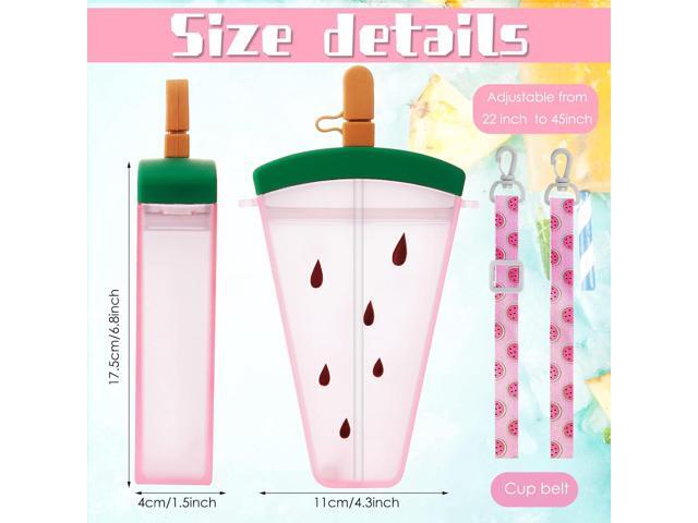 4 Pieces Cute Ice Cream Water Bottles with Strap Kawaii Camera Shaped Drinking Purse Ice Bar Transparent Jug Cup for Camping Sports Shopping...