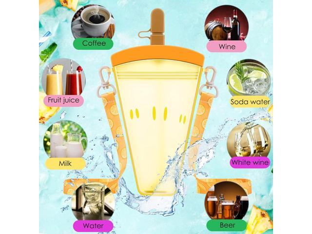 4 Pieces Cute Ice Cream Water Bottles with Strap Kawaii Camera Shaped Drinking Purse Ice Bar Transparent Jug Cup for Camping Sports Shopping...