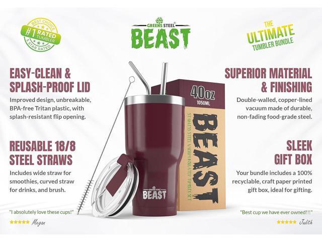 Beast 40 oz Tumbler Stainless Steel Vacuum Insulated Coffee Ice Cup Double Wall Travel Flask (Cranberry Red)