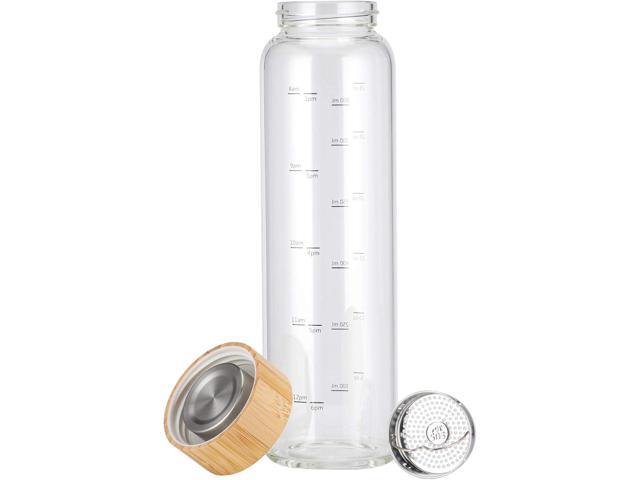sunkey Glass Water Bottle 32 oz Wide Mouth with Sleeve Bamboo Lid Motivational Water Bottle With Time Marker Reusable Safe for Hot Cold Drinks Bpa...