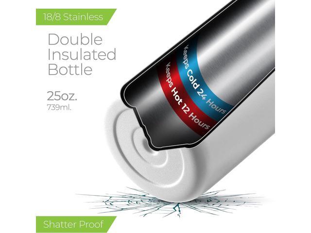 SipX Triple-Insulated Stainless Steel Water Bottle 25oz. With 3 Lids, BPA-Free Reusable Insulated Water Bottle Keeps Cold 24 Hours, Metal Water...