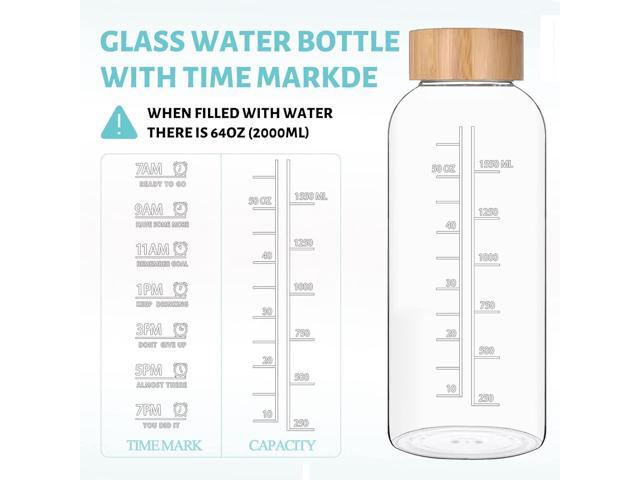 Glass Water Bottles 64 OZ - Large Borosilicate Reusable Glass Drinking Bottle, Wide Mouth With Bamboo Lid
