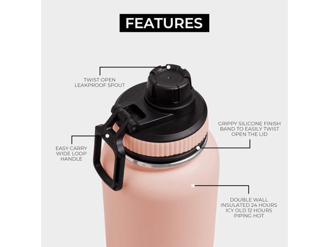 BOZ Stainless Steel Water Bottle - Vaccum Insulated Water Bottle 32 Oz - Wide Mouth BPA Free Sport Water Bottle for Gym with Spout Lid - Thermal...