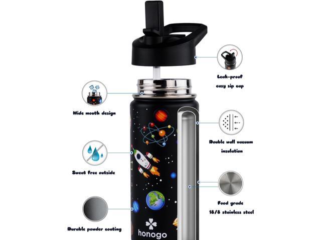 16 oz Stainless Steel Insulated Kids Water Bottle, Leak Proof Metal Thermal Flask with Straw lid, Cute Toddler Tumbler Cup for School Girls & Boys...
