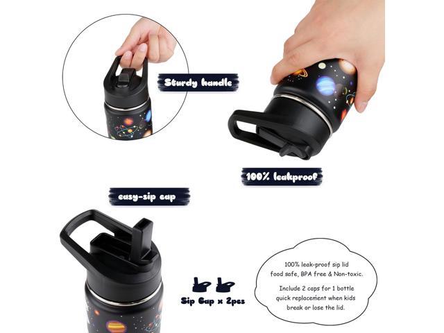 16 oz Stainless Steel Insulated Kids Water Bottle, Leak Proof Metal Thermal Flask with Straw lid, Cute Toddler Tumbler Cup for School Girls & Boys...