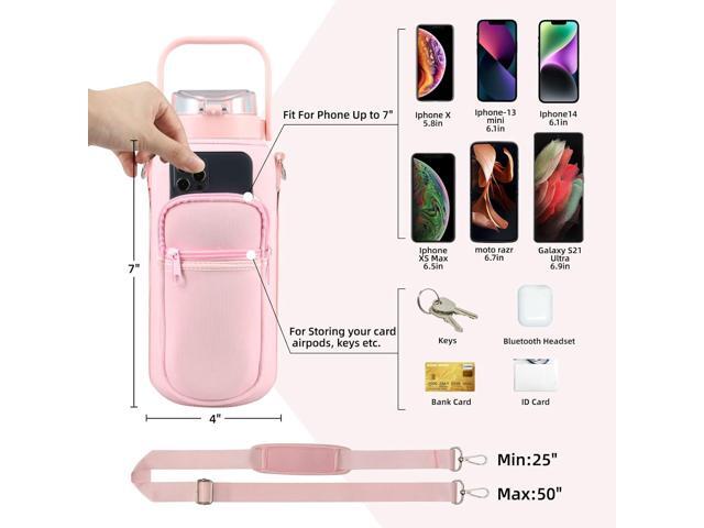Half Gallon 64oz Glass Water Bottle with Straw and Storage Sleeve Motivational Water Bottle with Strap and Time to Drink 2L Leakproof Reusable...