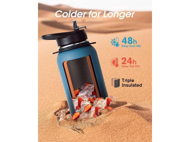 Coolflask Insulated Water Bottle with Strap, 40 oz Metal Water Flask with Straw & Spout Lids, Stainless Steel Double Wall Vacuum, Keep Cold 48h Hot...